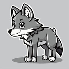 cute cartoon grey wolf, wildlife animal illustration vector 10 eps