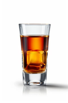 Glass of whiskey. White isolated background, side view. 