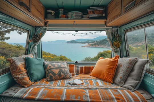 Gorgeous view of a camper van. Generative Ai.