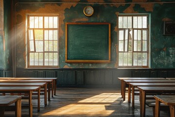 The classroom is empty. The idea of going back to school. Generative Ai.