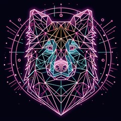 Neon Paws: Graphic Illustration of a Dog in Vibrant Geometric Abstraction