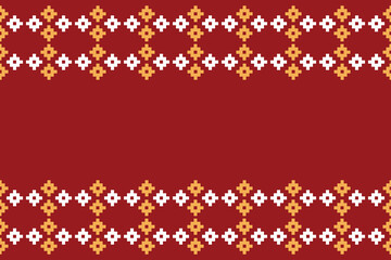 Ethnic geometric fabric pattern Cross Stitch.Ikat embroidery Ethnic oriental Pixel pattern christmas red background. Abstract,vector,illustration. Texture,frame,decoration,motifs,silk wallpaper.