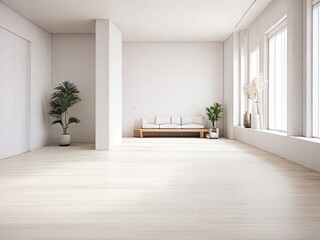 empty minimal room interior design with fishbone flooring generative ai