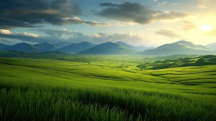 wonderful relaxing grass landscape field wallpaper, calm lofi realistic style