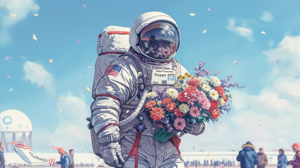cosmonaut with flowers