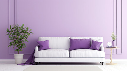 Fototapeta na wymiar stylis white sofa in purple living room