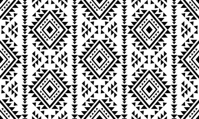 Ethnic southwest tribal navajo ornamental seamless pattern fabric black and white design for textile printing 