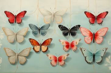 Butterflies on light blue and pink background
