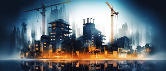 Abstract cityscape view. Buildings on a dark background. Abstract city.