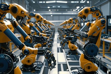 Modern innovative factories and assembly lines powered by robots - obrazy, fototapety, plakaty