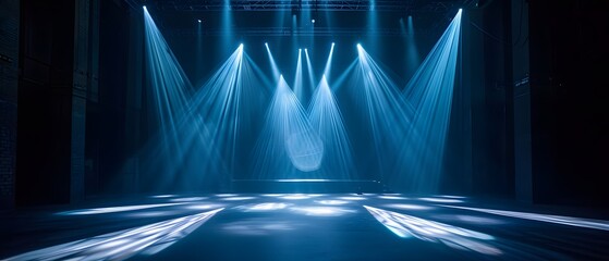 a stage with lights and a spotlight in the middle of it with a floor in the middle of the floor - obrazy, fototapety, plakaty