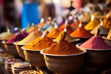 Colorful spices in the souk of Marrakesh, Morocco - obrazy, fototapety, plakaty