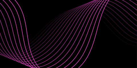 Abstract background with waves for banner. Medium banner size. Vector background with lines. Element for design isolated on black. Black and pink. Brochure 