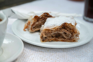 Apple strudel, a popular pastry in Austria, Bavaria, the Czech Republic, Northern Italy, Slovenia, and other countries in Europe that once belonged to the Austro-Hungarian Empire.