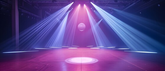 a stage with lights and a spotlight in the middle of it with a floor in the middle of the floor - obrazy, fototapety, plakaty