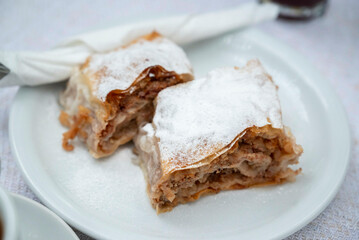 Apple strudel, a popular pastry in Austria, Bavaria, the Czech Republic, Northern Italy, Slovenia, and other countries in Europe that once belonged to the Austro-Hungarian Empire.