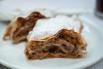 Apple strudel, a popular pastry in Austria, Bavaria, the Czech Republic, Northern Italy, Slovenia, and other countries in Europe that once belonged to the Austro-Hungarian Empire.