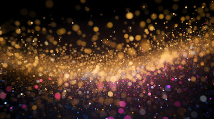 Fototapeta premium Festive decorative glitter lights background banner, colorful abstract background with glitter