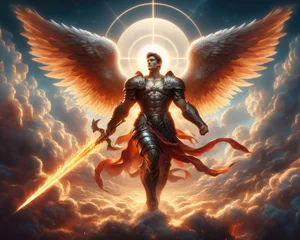 Deurstickers Warrior angel with wings and sword in heaven © Maksym Dykha