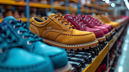 Process of assembling and packaging new shoes in the factory