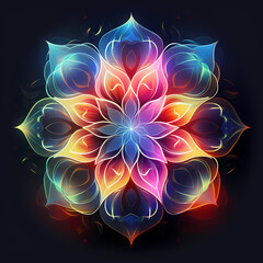 Abstract flower of creation, in the style of ethereal geometry on the dark background