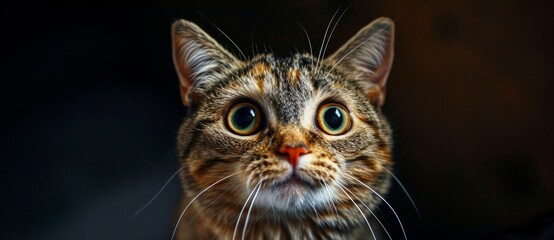 A curious malayan tabby kitten stares into the camera, its whiskers quivering with excitement as it takes in the world through its mesmerizing green eyes