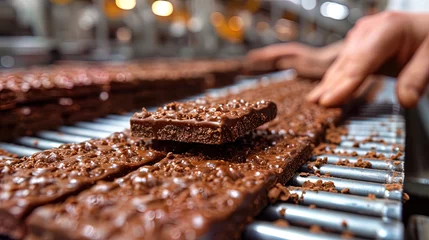 Fotobehang The process of packaging chocolate tiles on an automated line © JVLMediaUHD