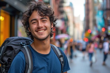 Fototapeta premium Young handsome tourist man exploring the city 