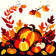 Naklejka premium Autumn background with pumpkins and fall leaves. Vector illustration. Generative AI