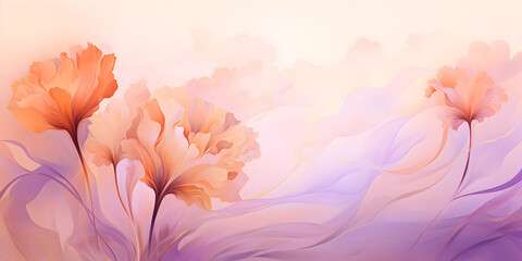 Abstract pastel purple and orange floral background with copy space