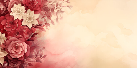 Abstract beige and dark red floral background with copy space 