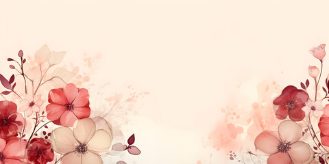 Abstract beige and dark red floral background with copy space 