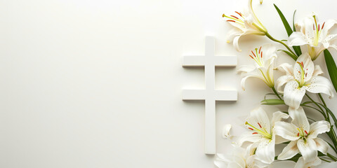 Elegant Lilies and Crosses on White Backdrop