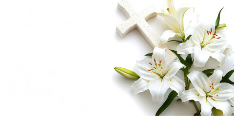 Elegant Lilies and Crosses on White Backdrop © Purple_Lamp