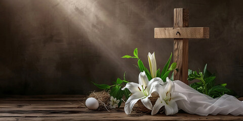 Resurrection Concept with Cross and White Lily