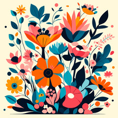Vector illustration of a bouquet of flowers in a flat style. AI Generated