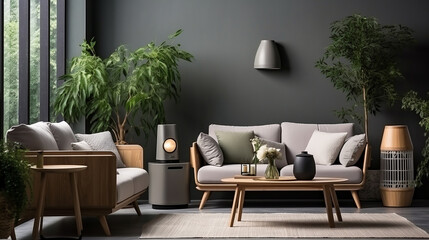 An air purifier in a living room for improving the quality of indoor air - obrazy, fototapety, plakaty