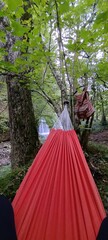 waterfalls in the brecon beacons national natural park, relaxing on hammock in the middle of the...