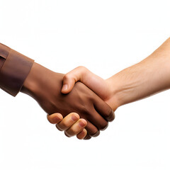 Close-up of a handshake between diverse individuals isolated on white background, vintage, png
