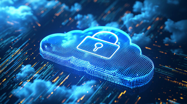 Cloud computing icons with secure SSL padlocks, Cloud Security, dynamic and dramatic compositions, with copy space