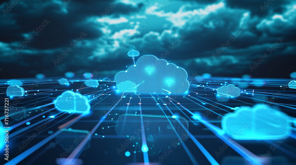 Poster a cloud network with secure, encrypted connections between devices, cloud security, dynamic and dram