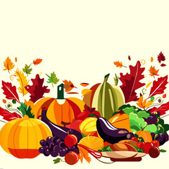 Thanksgiving day background with pumpkins and autumn leaves. Vector illustration. AI generated