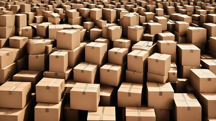 Fototapeta premium A many cardboard boxes. A warehouse filled with cardboard boxes 