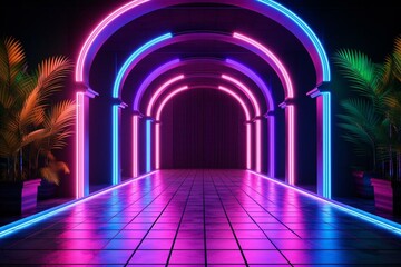 Vibrant archway entrance with neon colors. Generative AI