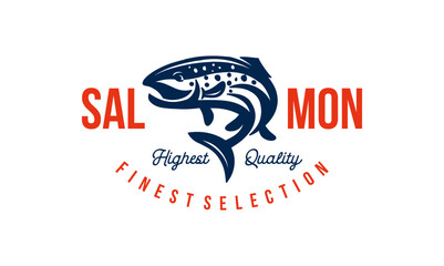 salmon fish vector logo design for sea food cafe restaurant. wild salmon illustration concept