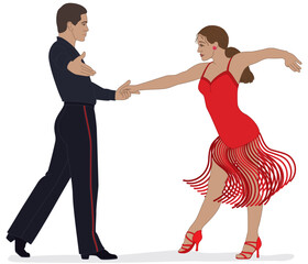 dance sport, american rhythm competition, couple dancing isolated on a white background