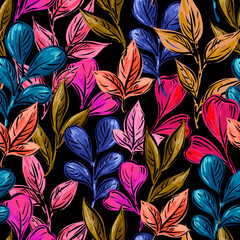 Seamless pattern with decorative plants. Illustration for the design of fabric, wrapping paper, wallpaper and other.	