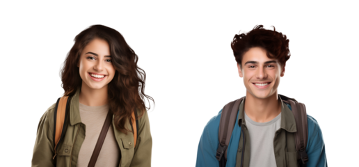 Male and Female University Students in a Set, All Smiling, Isolated on Transparent Background, PNG