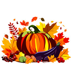Naklejka premium Pumpkin and autumn leaves on white background. Vector illustration. generative AI