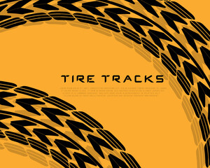Traces car tires and tracks on a colored background. Realistic composition traces. Motocross, bike path, car track or auto racing. Tire change car service © Little Monster 2070
